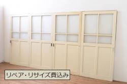 アンティーク建具　大正ロマン　どこか懐かしい雰囲気漂うガラス窓4枚セット(引き戸、ガラス戸)(R-071104)