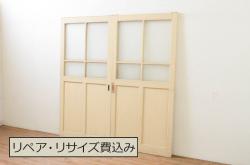 アンティーク建具　近江八景の彫刻が目を惹く組子欄間2枚セット(明り取り、明かり取り)(R-074220)