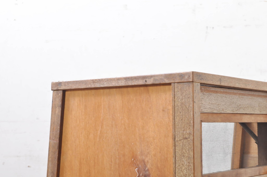 和製アンティーク　木枠　昭和レトロな佇まいが魅力の台形型ガラスケース(Gケース、ショーケース、飾り棚、陳列棚、店舗什器)(R-068955)