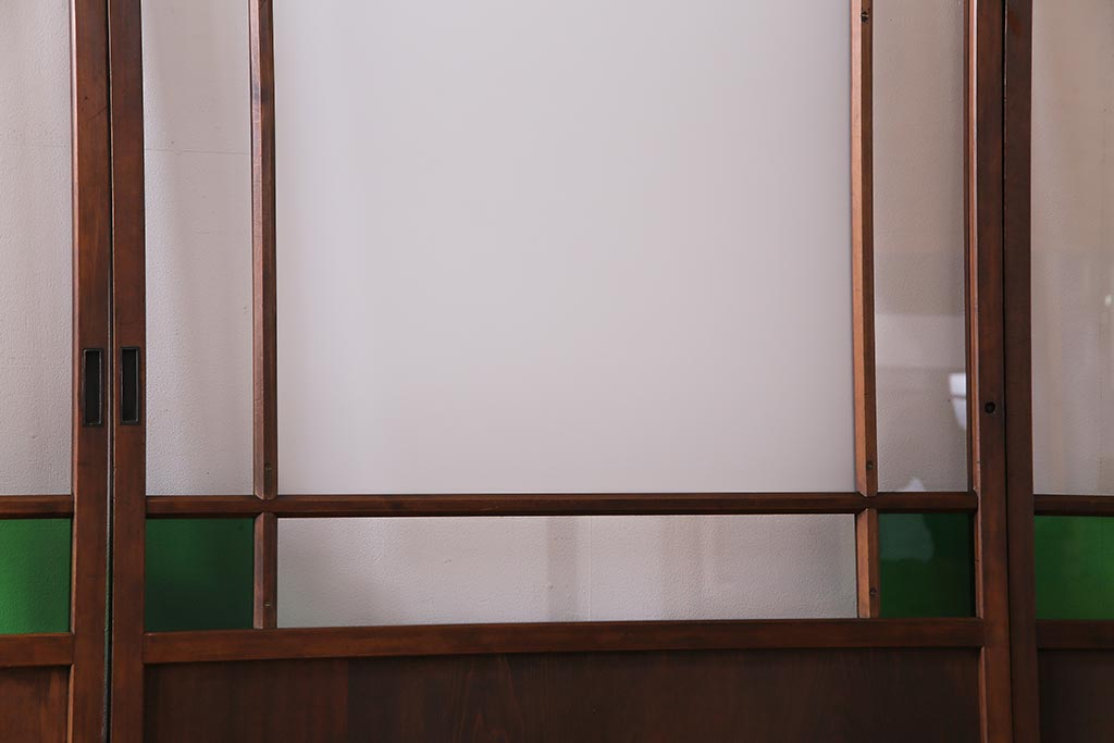 和製アンティーク　当時物色ガラス　華やいだ大正ロマンの雰囲気が漂うガラス戸(引き戸、仕切り戸、建具)4枚組