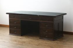 中古　最高級!!　総縞黒檀(シマコクタン)　黒く艶やかな光沢が美しい組み立て式両袖机(ニーホールデスク、ワークデスク、オフィスデスク、在宅ワーク、在宅用)(定価約250万円)(R-074370)