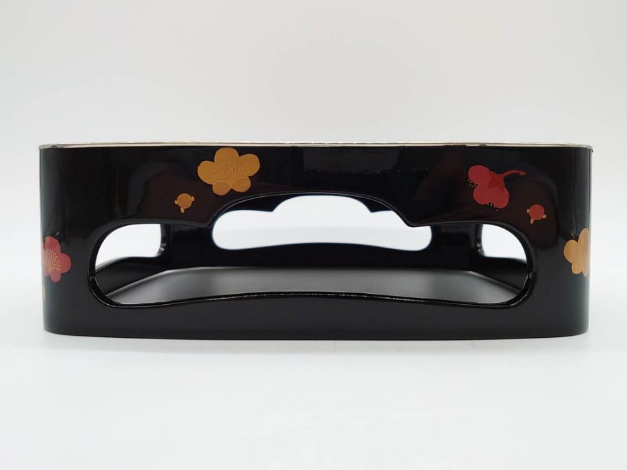 玉峰作　「梅花」　上品な梅の蒔絵が美しい御重箱&重台(木製、三段重箱、漆器、お重、共箱付き)(R-077753)