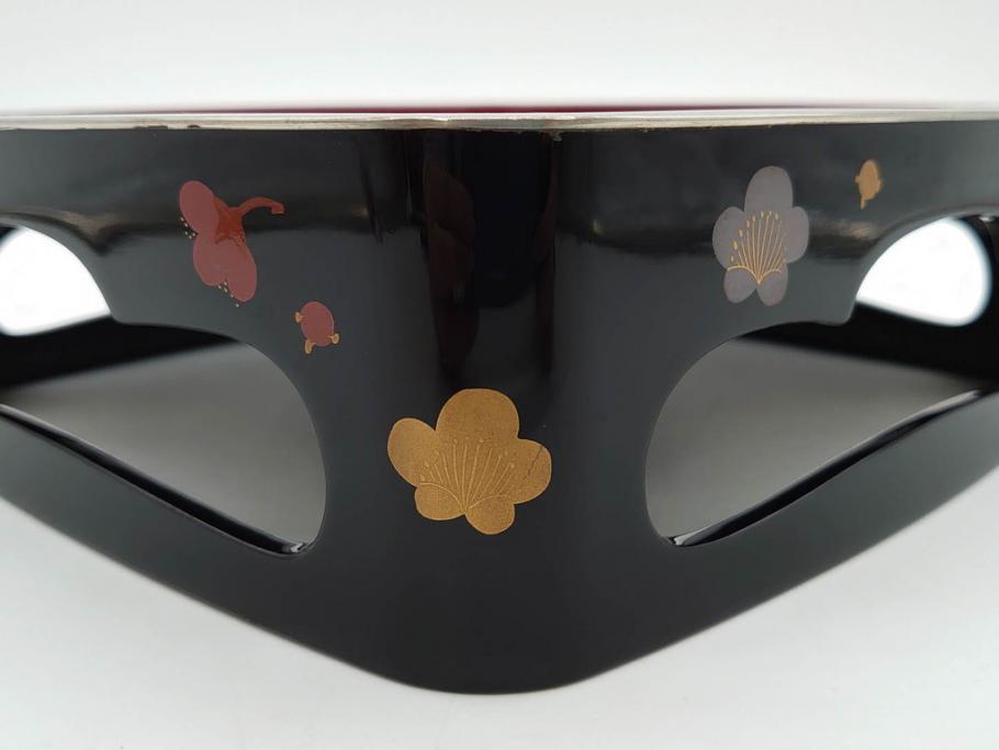 玉峰作　「梅花」　上品な梅の蒔絵が美しい御重箱&重台(木製、三段重箱、漆器、お重、共箱付き)(R-077753)