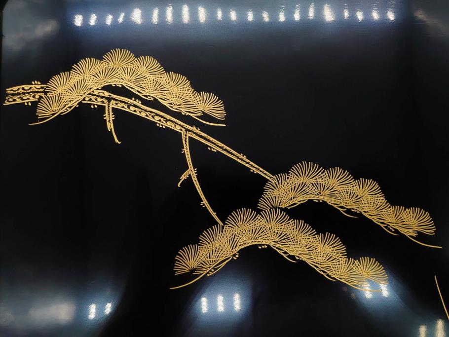 龍玉作　松竹梅の沈金彫が見事な御屠蘇器(鈴木孫次、蒔絵、漆器、木製、盃、杯、銚子、おとそ)(R-077755)