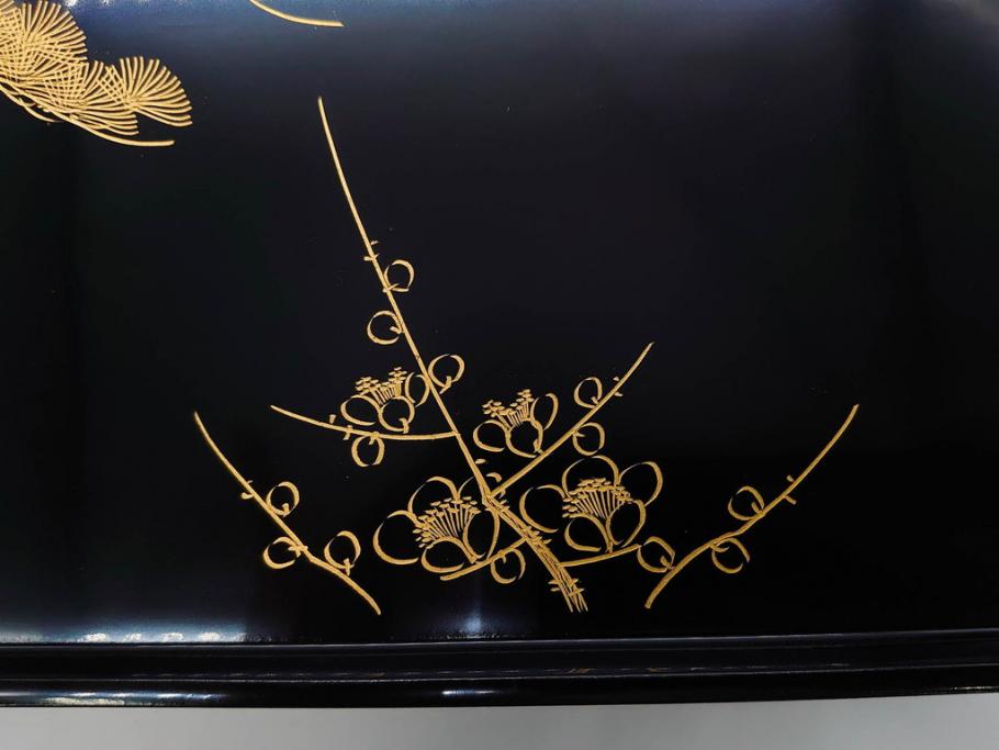 龍玉作　松竹梅の沈金彫が見事な御屠蘇器(鈴木孫次、蒔絵、漆器、木製、盃、杯、銚子、おとそ)(R-077755)