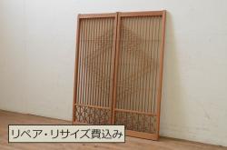 アンティーク建具　昭和初期　シンプルな木製フレームの障子戸2枚セット(建具、引き戸)(R-036789)