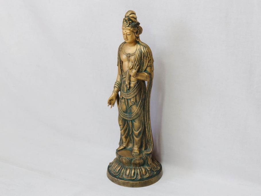 彫刻家　北村西望　聖観世音菩薩　約44cm　ブロンズ像(鍍金、メッキ、仏像、置物、オブジェ、箱なし)(R-077307)