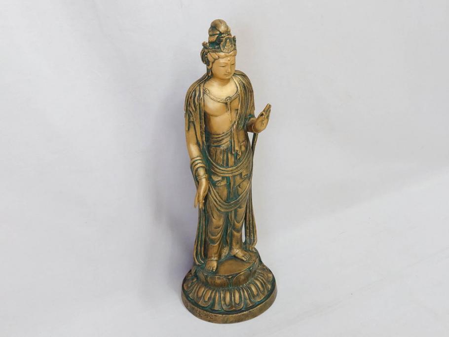 彫刻家　北村西望　聖観世音菩薩　約44cm　ブロンズ像(鍍金、メッキ、仏像、置物、オブジェ、箱なし)(R-077307)