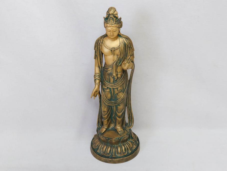 彫刻家　北村西望　聖観世音菩薩　約44cm　ブロンズ像(鍍金、メッキ、仏像、置物、オブジェ、箱なし)(R-077307)