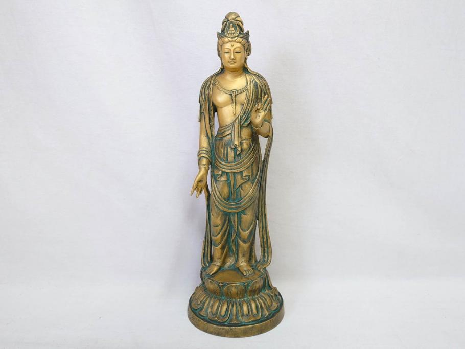 彫刻家　北村西望　聖観世音菩薩　約44cm　ブロンズ像(鍍金、メッキ、仏像、置物、オブジェ、箱なし)(R-077307)
