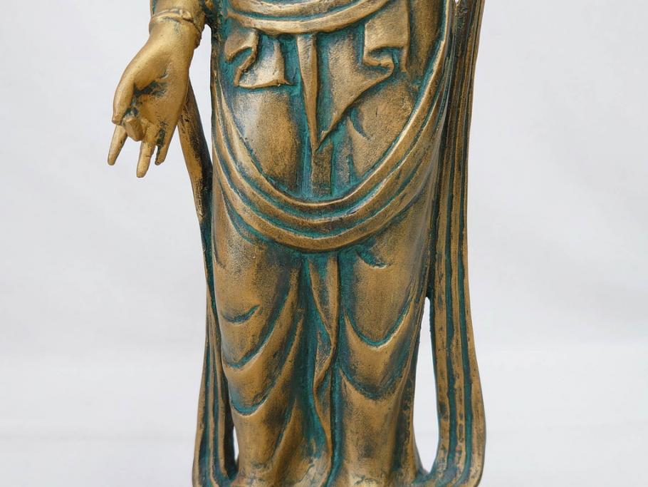 彫刻家　北村西望　聖観世音菩薩　約44cm　ブロンズ像(鍍金、メッキ、仏像、置物、オブジェ、箱なし)(R-077307)