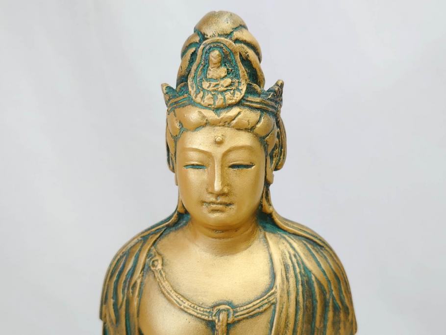 彫刻家　北村西望　聖観世音菩薩　約44cm　ブロンズ像(鍍金、メッキ、仏像、置物、オブジェ、箱なし)(R-077307)