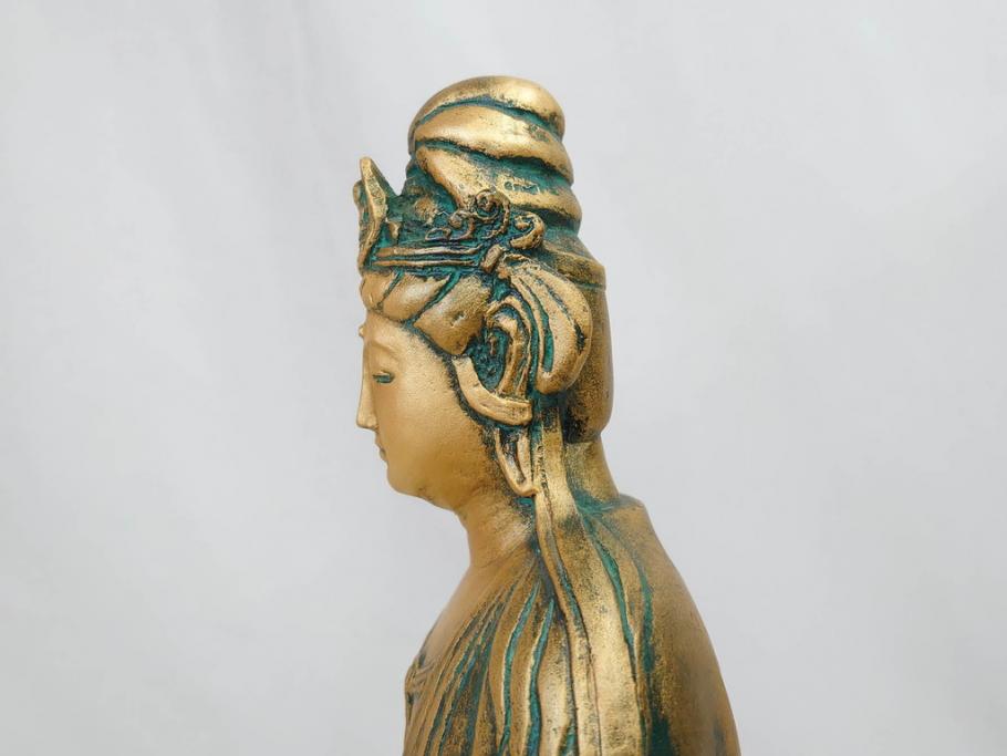 彫刻家　北村西望　聖観世音菩薩　約44cm　ブロンズ像(鍍金、メッキ、仏像、置物、オブジェ、箱なし)(R-077307)