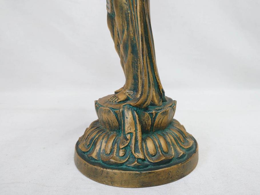 彫刻家　北村西望　聖観世音菩薩　約44cm　ブロンズ像(鍍金、メッキ、仏像、置物、オブジェ、箱なし)(R-077307)