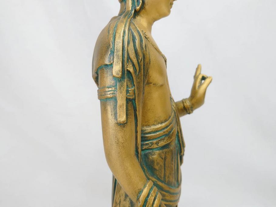 彫刻家　北村西望　聖観世音菩薩　約44cm　ブロンズ像(鍍金、メッキ、仏像、置物、オブジェ、箱なし)(R-077307)