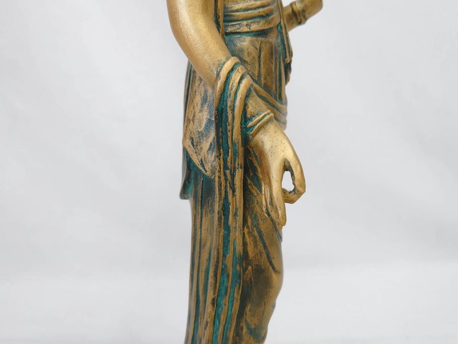 彫刻家　北村西望　聖観世音菩薩　約44cm　ブロンズ像(鍍金、メッキ、仏像、置物、オブジェ、箱なし)(R-077307)