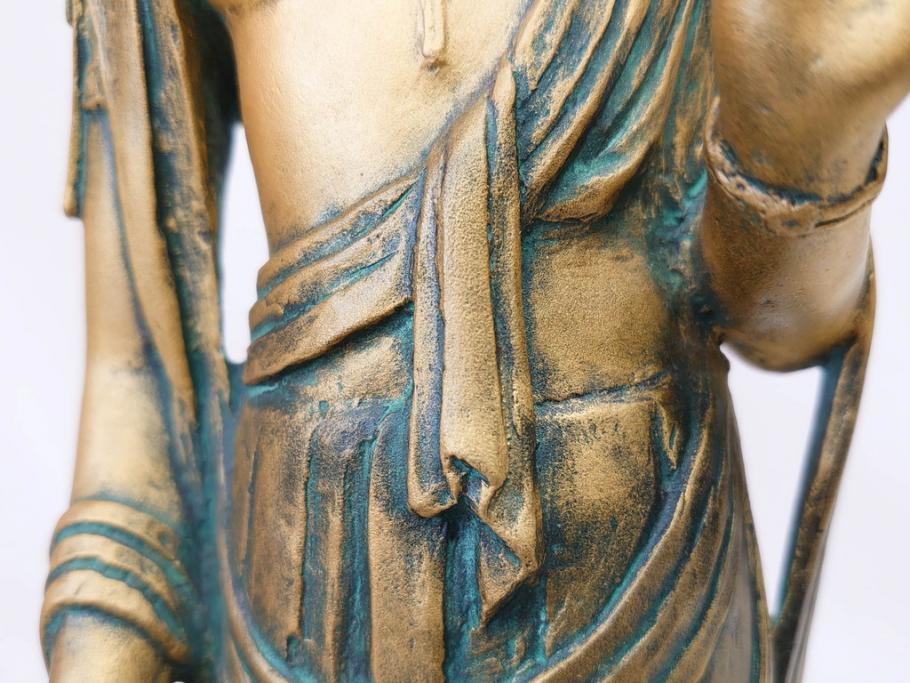 彫刻家　北村西望　聖観世音菩薩　約44cm　ブロンズ像(鍍金、メッキ、仏像、置物、オブジェ、箱なし)(R-077307)