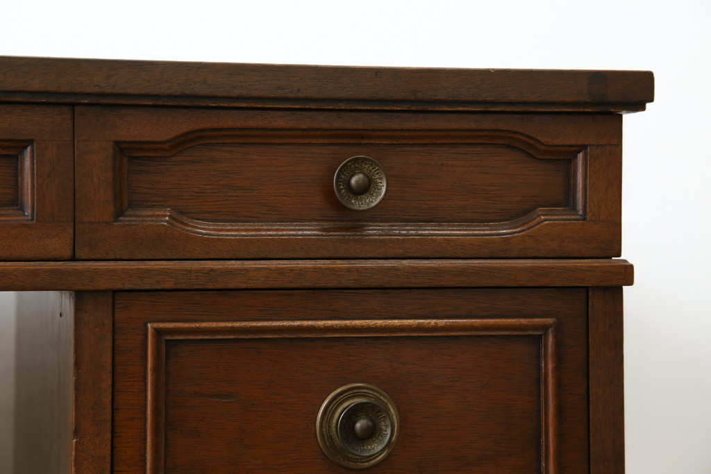 中古　DREXEL HERITAGE(ドレクセルヘリテイジ)　Triune(トライユン)　レザートップが格好いいマホガニー材製のデスク(定価約75万円)(両袖机、在宅ワーク、在宅用ワークデスク)(R-060387)