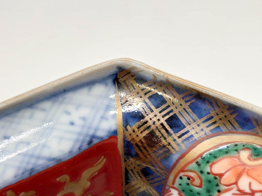 幕末〜明治　伊万里焼　4.1寸　約13cm　金襴手が見事な六角皿5枚セット(色絵、花文、裏印、深鉢、変形皿、小鉢、向付、器、四寸一分、和食器)(R-077385)