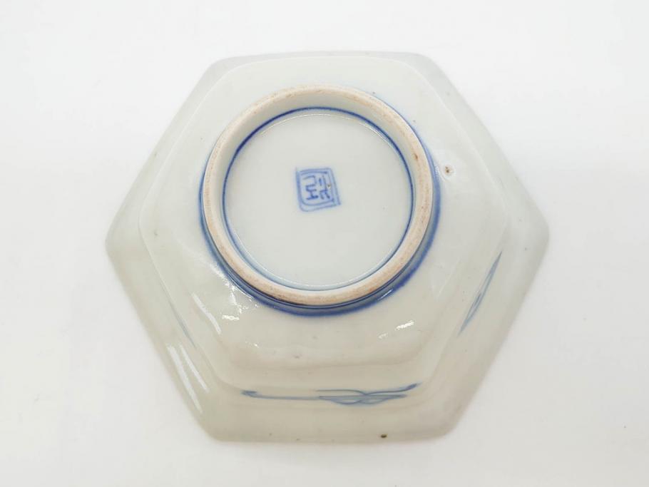 幕末〜明治　伊万里焼　4.1寸　約13cm　金襴手が見事な六角皿5枚セット(色絵、花文、裏印、深鉢、変形皿、小鉢、向付、器、四寸一分、和食器)(R-077385)