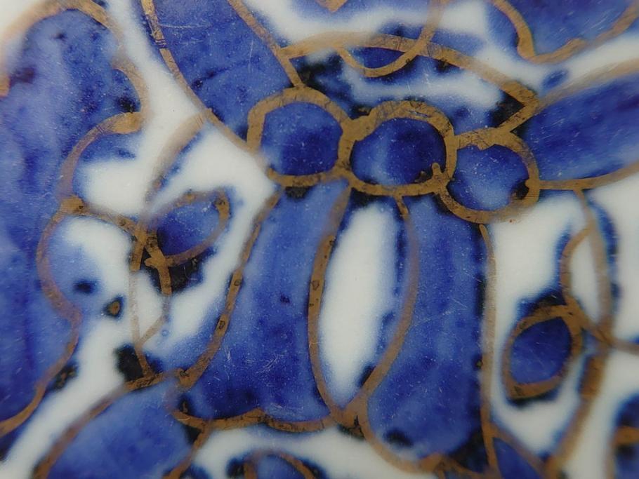 幕末〜明治　伊万里焼　4.1寸　約13cm　金襴手が見事な六角皿5枚セット(色絵、花文、裏印、深鉢、変形皿、小鉢、向付、器、四寸一分、和食器)(R-077385)