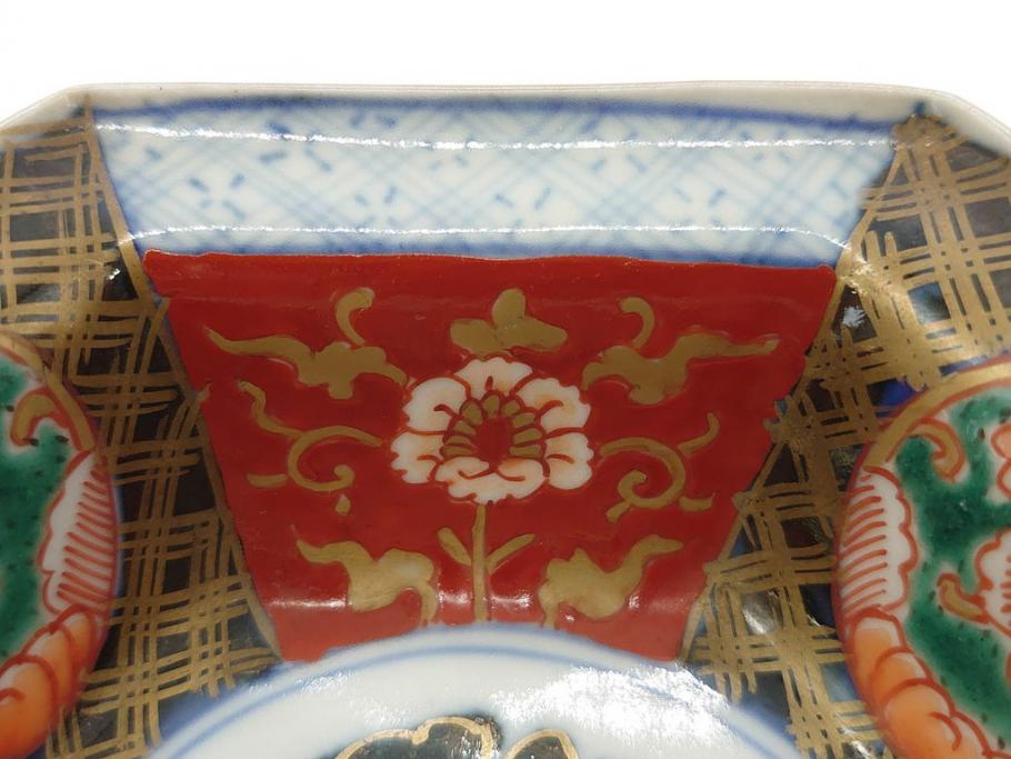 幕末〜明治 伊万里焼 4.1寸 約13cm 金襴手が見事な六角皿5枚