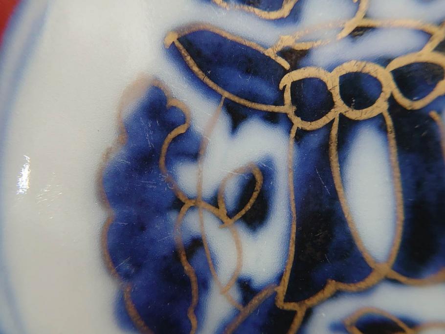 幕末〜明治　伊万里焼　4.1寸　約13cm　金襴手が見事な六角皿5枚セット(色絵、花文、裏印、深鉢、変形皿、小鉢、向付、器、四寸一分、和食器)(R-077386)
