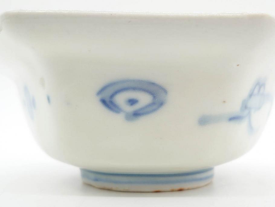 幕末〜明治　伊万里焼　4.1寸　約13cm　金襴手が見事な六角皿4枚セット(色絵、花文、裏印、深鉢、変形皿、小鉢、向付、器、四寸一分、和食器)(R-077387)