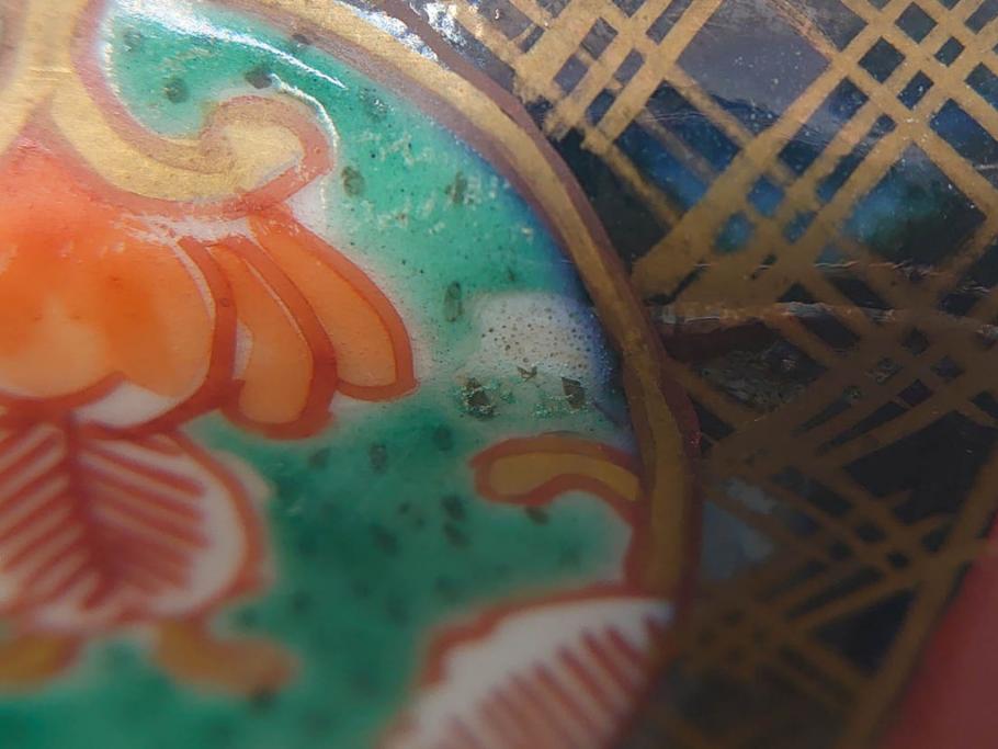 幕末〜明治　伊万里焼　4.1寸　約13cm　金襴手が見事な六角皿4枚セット(色絵、花文、裏印、深鉢、変形皿、小鉢、向付、器、四寸一分、和食器)(R-077387)
