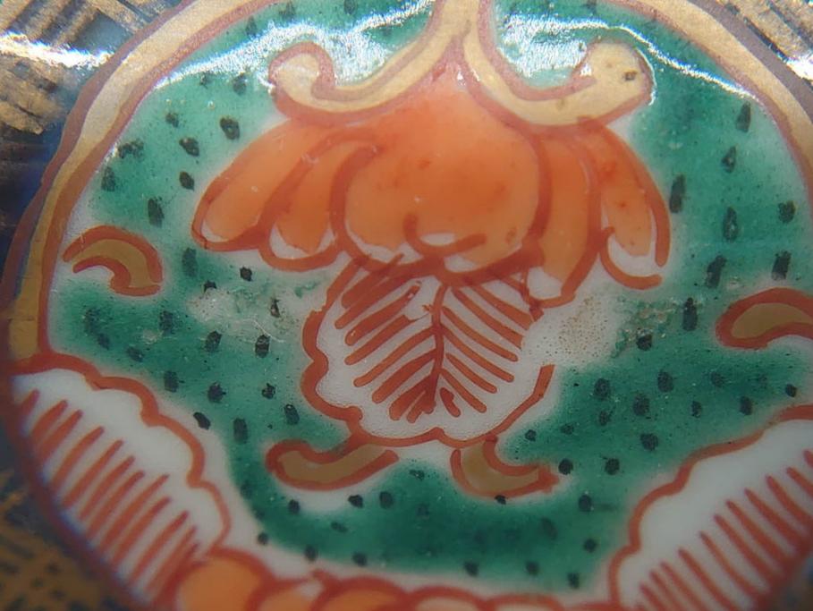 幕末〜明治　伊万里焼　4.1寸　約13cm　金襴手が見事な六角皿4枚セット(色絵、花文、裏印、深鉢、変形皿、小鉢、向付、器、四寸一分、和食器)(R-077387)