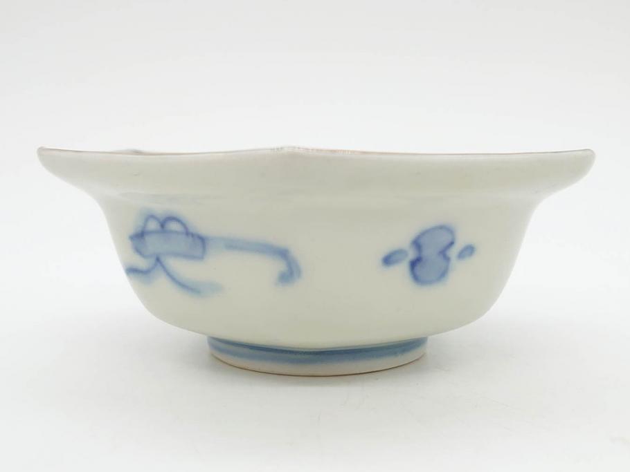 幕末〜明治　伊万里焼　4.1寸　約13cm　金襴手が見事な六角皿4枚セット(色絵、花文、裏印、深鉢、変形皿、小鉢、向付、器、四寸一分、和食器)(R-077387)