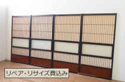 アンティーク建具　明治期　希少　窓付き!珍しい作りの銅板付き格子蔵戸(引き戸、玄関戸)(R-056075)