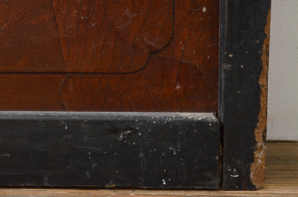 アンティーク建具　腰板欅(ケヤキ)材　和モダンな空間作りにおすすめな障子戸2枚セット(引き戸、格子戸、ガラス帯戸)(R-068854)
