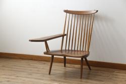 和製ヴィンテージ　小田急ハルク購入　ジョージナカシマ　LOUNGE ARM(ラウンジアーム)　One Arm(ワンアーム、片肘)　CN103　当時のパンフレット付き!!モダンに洗練された右アーム付きラウンジチェア(ジョージ・ナカシマ、アームチェア、イス、椅子、板座チェア、ビンテージ)(R-076882)