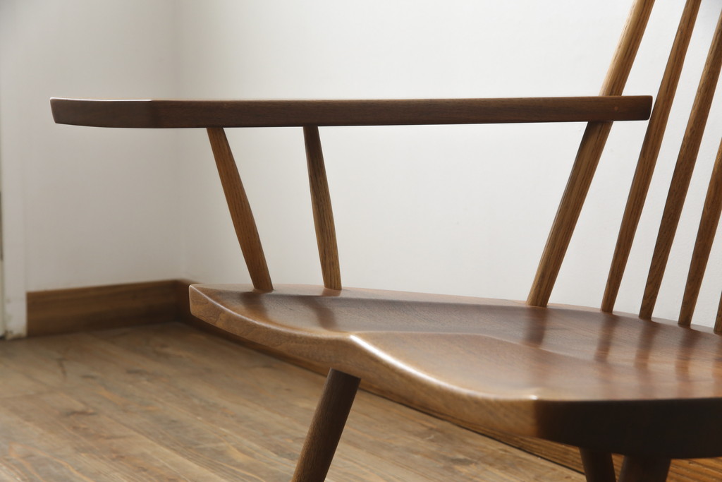 和製ヴィンテージ　小田急ハルク購入　ジョージナカシマ　LOUNGE ARM(ラウンジアーム)　One Arm(ワンアーム、片肘)　CN103　当時のパンフレット付き!!モダンに洗練された右アーム付きラウンジチェア(ジョージ・ナカシマ、アームチェア、イス、椅子、板座チェア、ビンテージ)(R-076882)