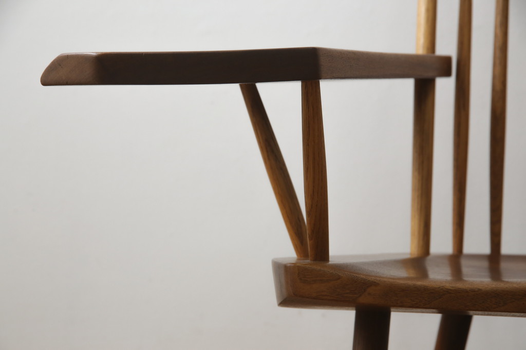 和製ヴィンテージ　小田急ハルク購入　ジョージナカシマ　LOUNGE ARM(ラウンジアーム)　One Arm(ワンアーム、片肘)　CN103　当時のパンフレット付き!!モダンに洗練された右アーム付きラウンジチェア(ジョージ・ナカシマ、アームチェア、イス、椅子、板座チェア、ビンテージ)(R-076882)