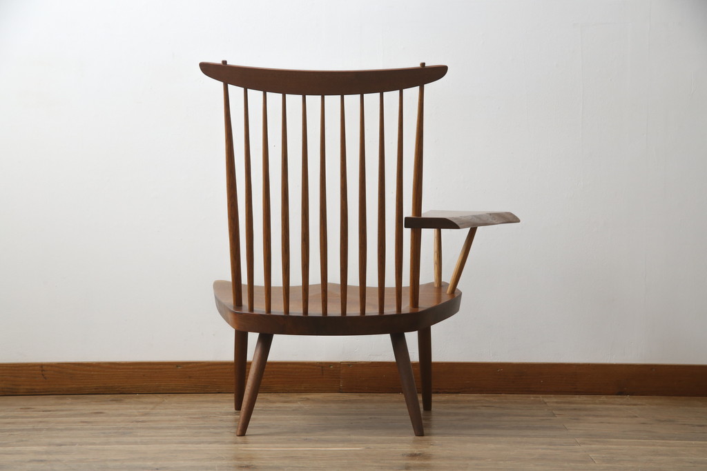 和製ヴィンテージ　小田急ハルク購入　ジョージナカシマ　LOUNGE ARM(ラウンジアーム)　One Arm(ワンアーム、片肘)　CN103　当時のパンフレット付き!!モダンに洗練された右アーム付きラウンジチェア(ジョージ・ナカシマ、アームチェア、イス、椅子、板座チェア、ビンテージ)(R-076882)