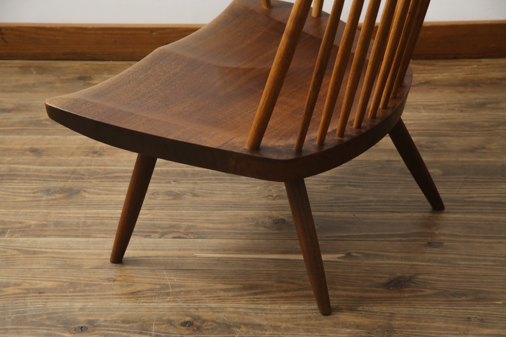 和製ヴィンテージ　小田急ハルク購入　ジョージナカシマ　LOUNGE ARM(ラウンジアーム)　One Arm(ワンアーム、片肘)　CN103　当時のパンフレット付き!!モダンに洗練された右アーム付きラウンジチェア(ジョージ・ナカシマ、アームチェア、イス、椅子、板座チェア、ビンテージ)(R-076882)