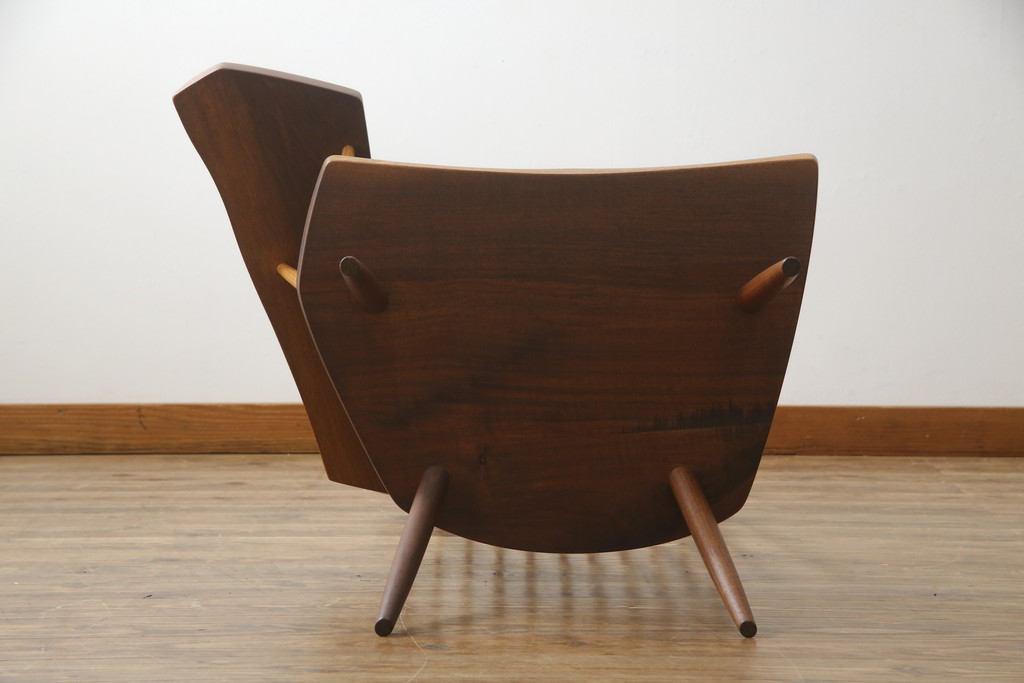 和製ヴィンテージ　小田急ハルク購入　ジョージナカシマ　LOUNGE ARM(ラウンジアーム)　One Arm(ワンアーム、片肘)　CN103　当時のパンフレット付き!!モダンに洗練された右アーム付きラウンジチェア(ジョージ・ナカシマ、アームチェア、イス、椅子、板座チェア、ビンテージ)(R-076882)