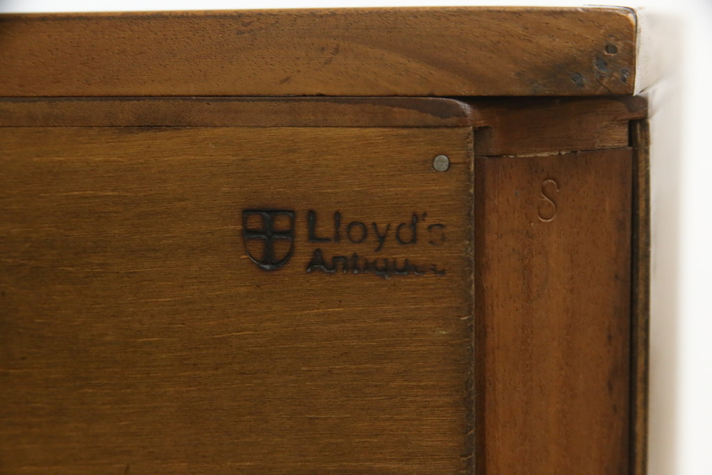 イギリスアンティーク　Lloyd's Antiques(ロイズ・アンティークス)取り扱い　マホガニー材　クラシカルな雰囲気溢れる小振りなコーナーキャビネット(コーナーラック、飾り棚、収納棚、戸棚)(R-074686)