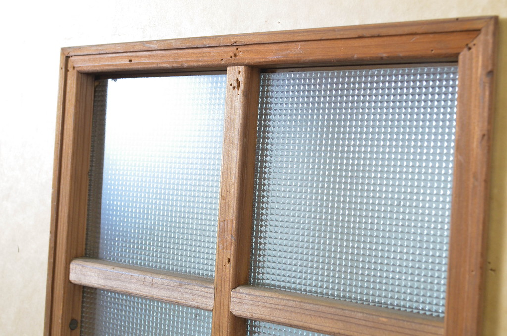 アンティーク建具　柾目の美しいプレスガラス入りドア1枚(扉、木製扉、ガラス扉)(R-064070)