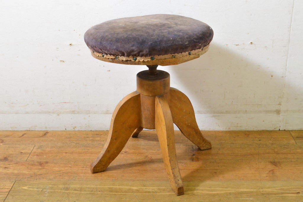 木製と鉄の回転丸椅子　スツール　チェア　古家具　古道具