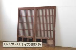 アンティーク建具　昭和初期　レトロスタイルにおすすめのガラス障子戸2枚セット(腰付障子、腰高障子、建具、引き戸)(R-043867)