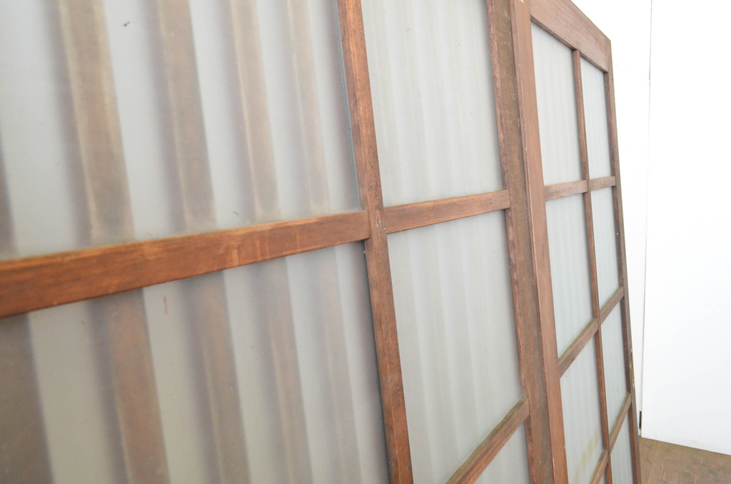 アンティーク建具　和の空間づくりにおすすめ!玄関戸2枚セット(荒格子戸、引き戸、ガラス戸)(R-062974)