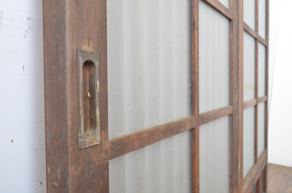 アンティーク建具　和の空間づくりにおすすめ!玄関戸2枚セット(荒格子戸、引き戸、ガラス戸)(R-062974)