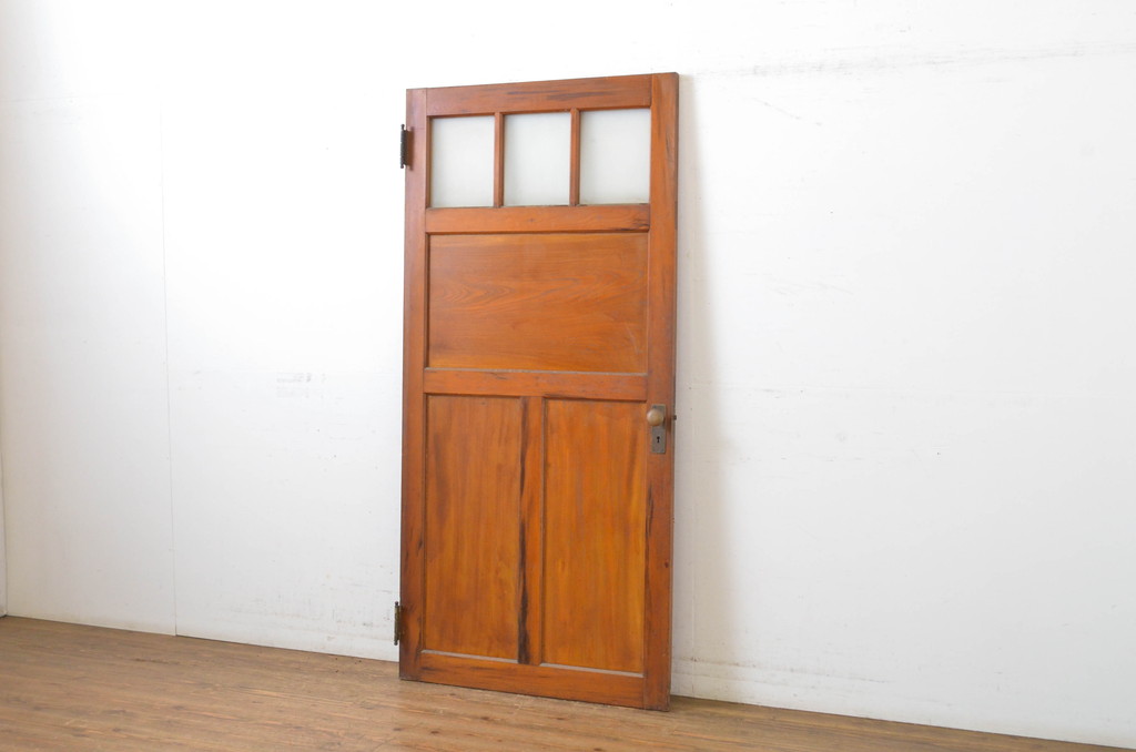 アンティーク建具　大正ロマン　古い洋館の鏡板欅(ケヤキ)材製ドア1枚(扉、木製扉、玄関ドア)(R-062976)
