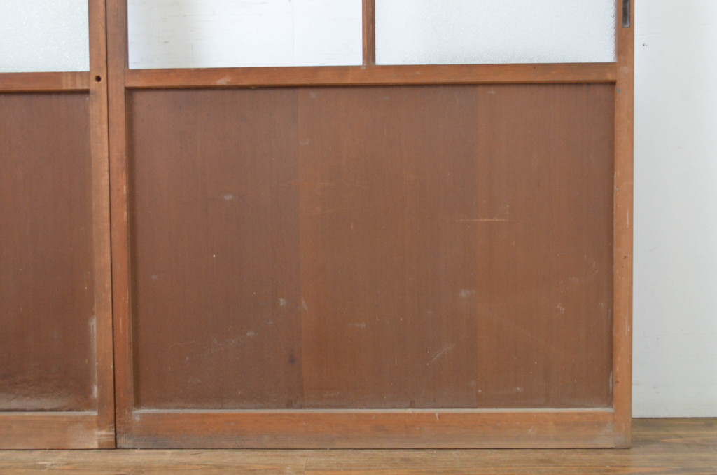 アンティーク建具　木のぬくもり感じる色合いが魅力のガラス戸2枚セット(引き戸)(R-064073)