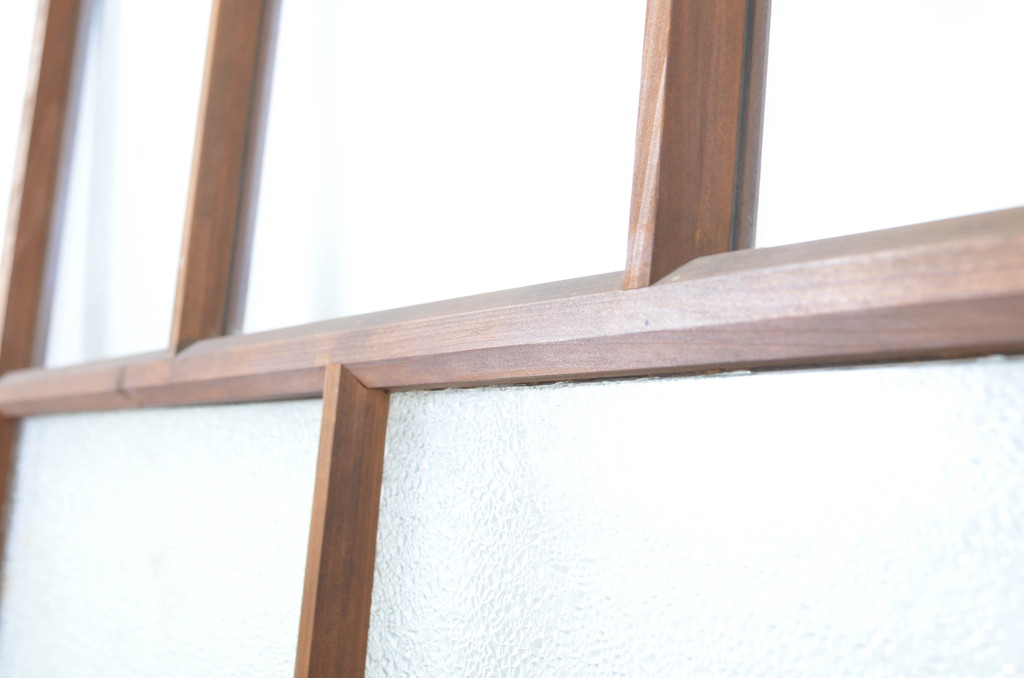 アンティーク建具　木のぬくもり感じる色合いが魅力のガラス戸2枚セット(引き戸)(R-064073)