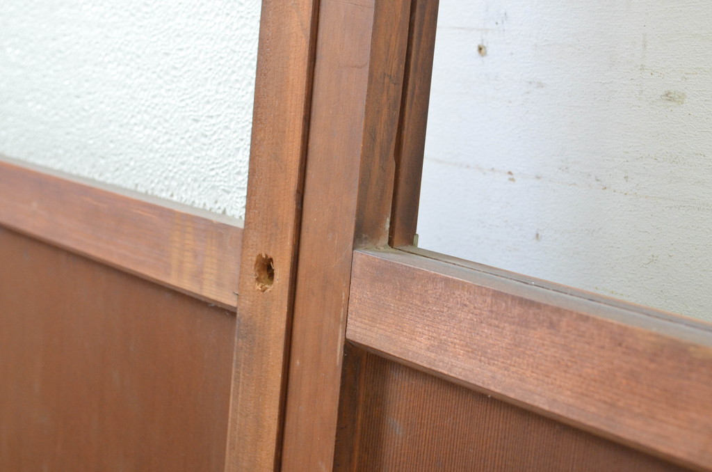アンティーク建具　木のぬくもり感じる色合いが魅力のガラス戸2枚セット(引き戸)(R-064073)