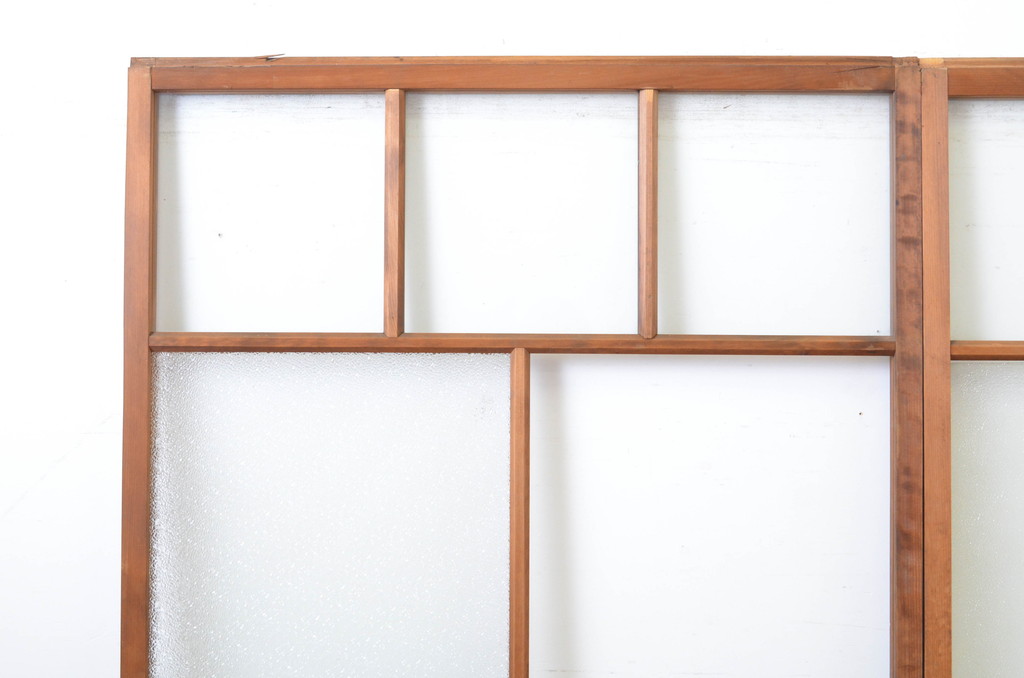 アンティーク建具　木のぬくもり感じる色合いが魅力のガラス戸2枚セット(引き戸)(R-064073)